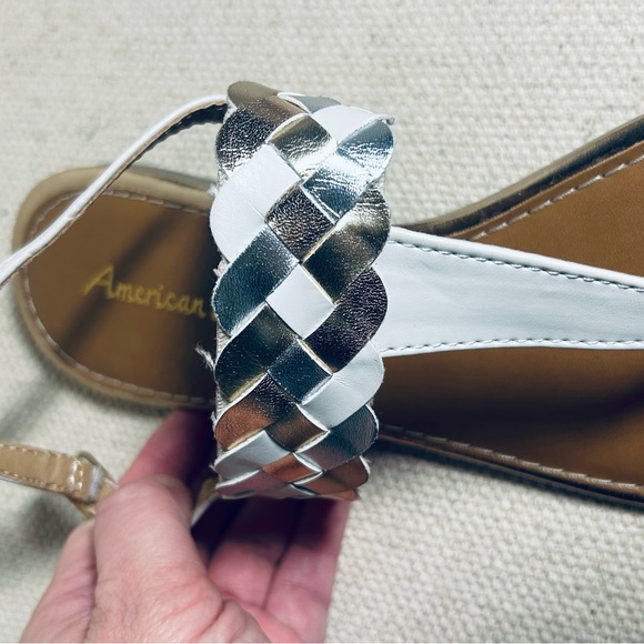 American Eagle Outfitters Silver Braided T-Strap Sandals - Picture 7 of 8